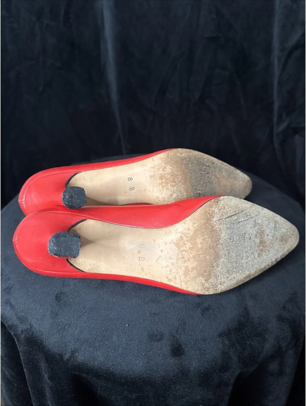 Vintage 80s 90s Escada Red Navy Pumps Heels 8 made in Italy
